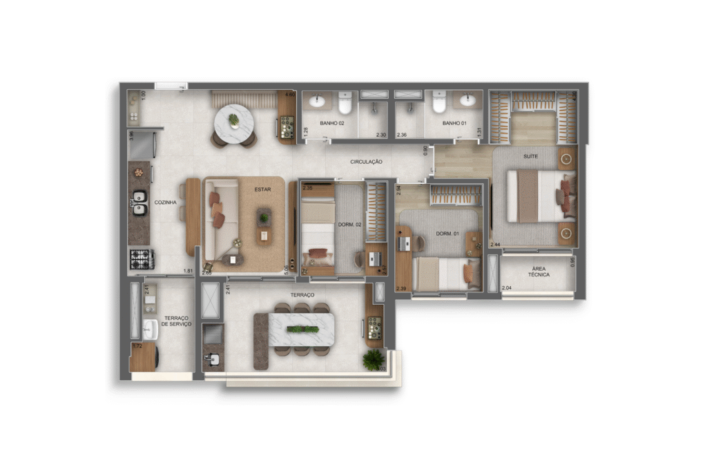 Apartamento 89m² - 3 dorms (1 Suíte)